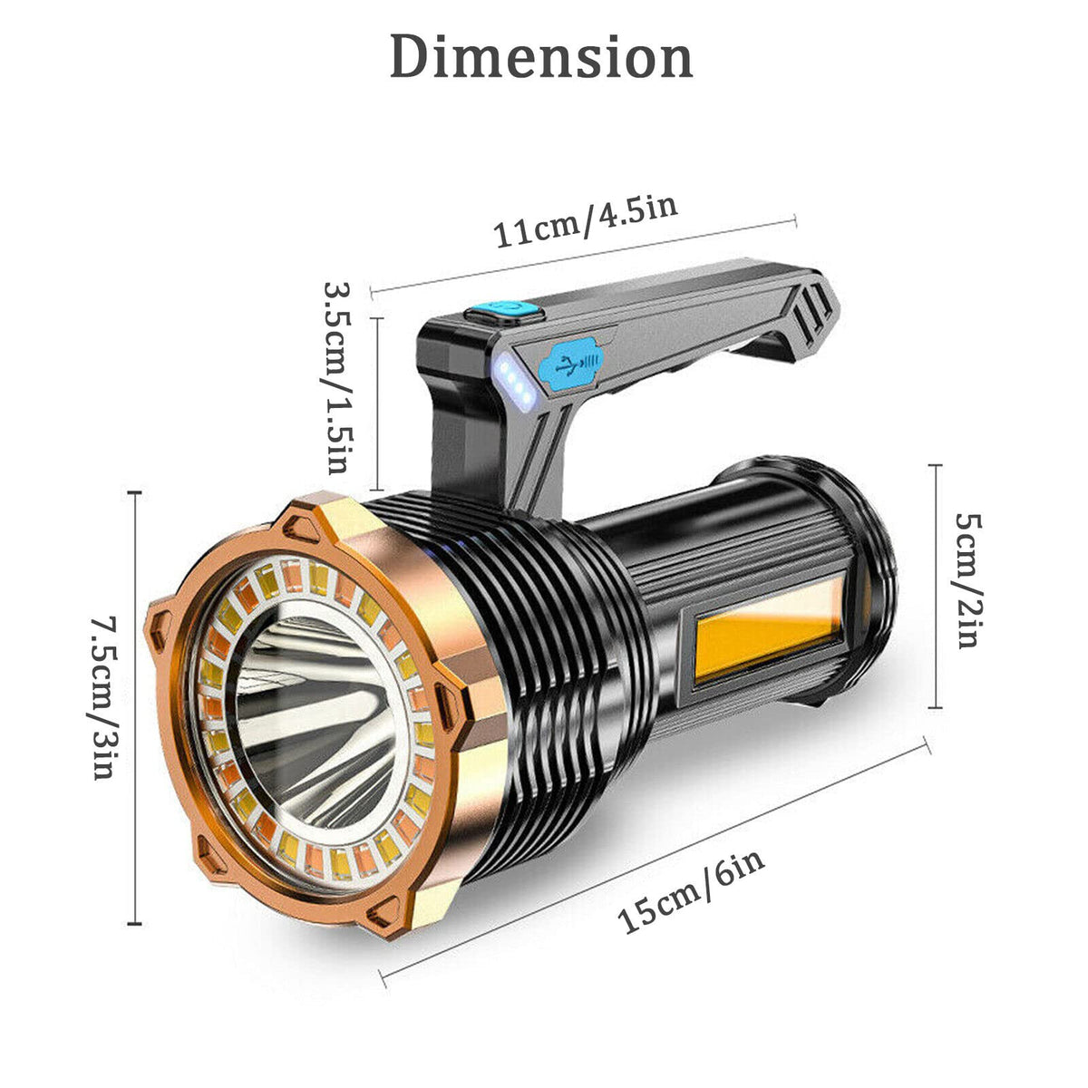 LinkMejor LED Flashlight USB Genopladelig, 8 Tilstande med Side lys & Hænger