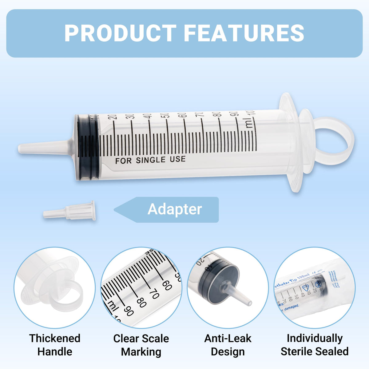 100ml Large Syringe, 5 Pack Plastic Syringes for Liquid with Tip Adapter
