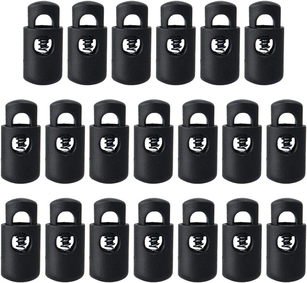 LinkMejor 20pcs Spring Cord Locks Plastic End Stopper Single Hole Toggle Fastener Rope End for Drawstrings, Shoelaces,