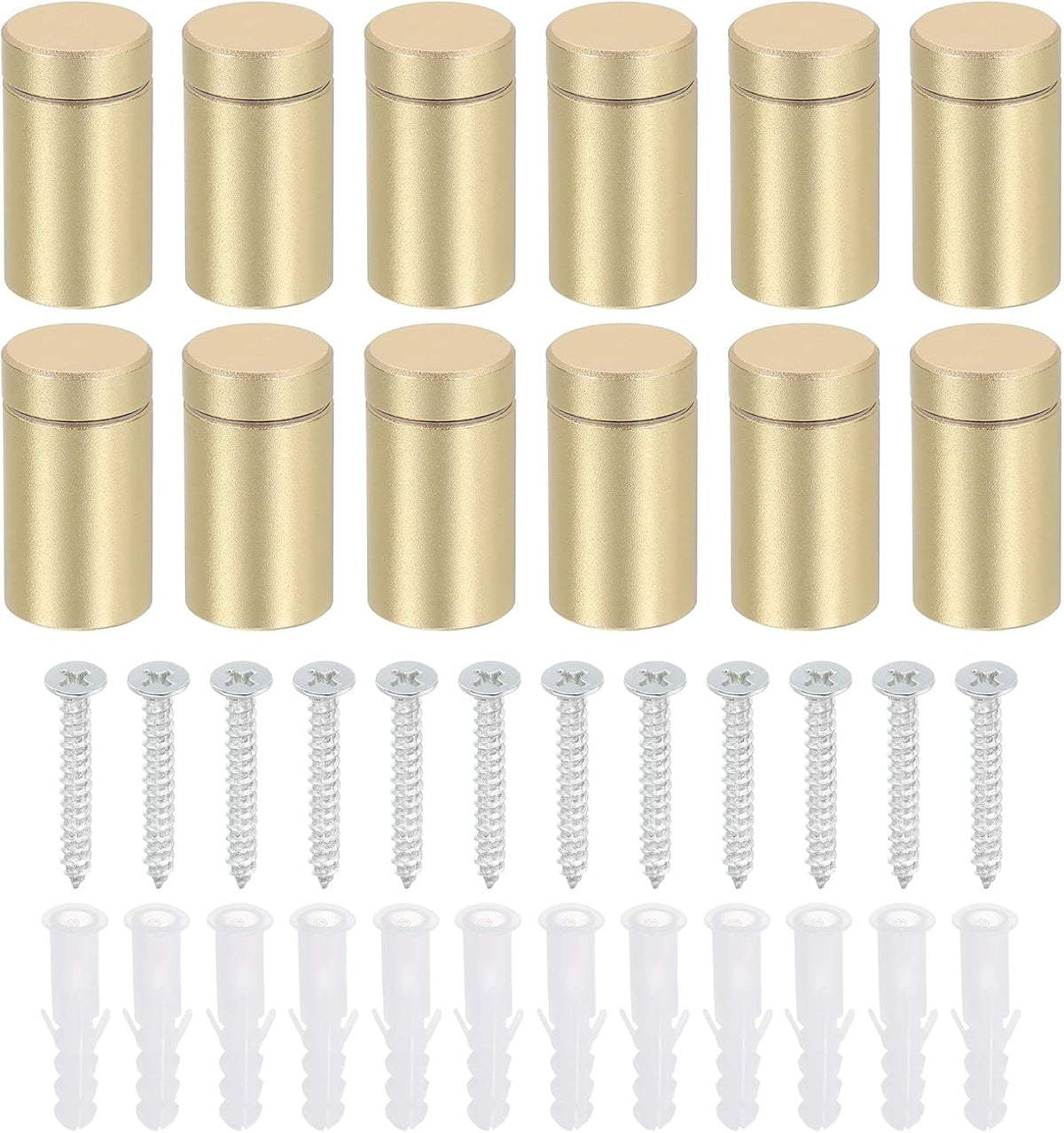 12 Pcs Standoff Screws, 1/2" x 0.93" Aluminum Advertising Screws Wall Standoff Mounts Hardware for Acrylic Picture Frame Glass Signs Hanging, Gold