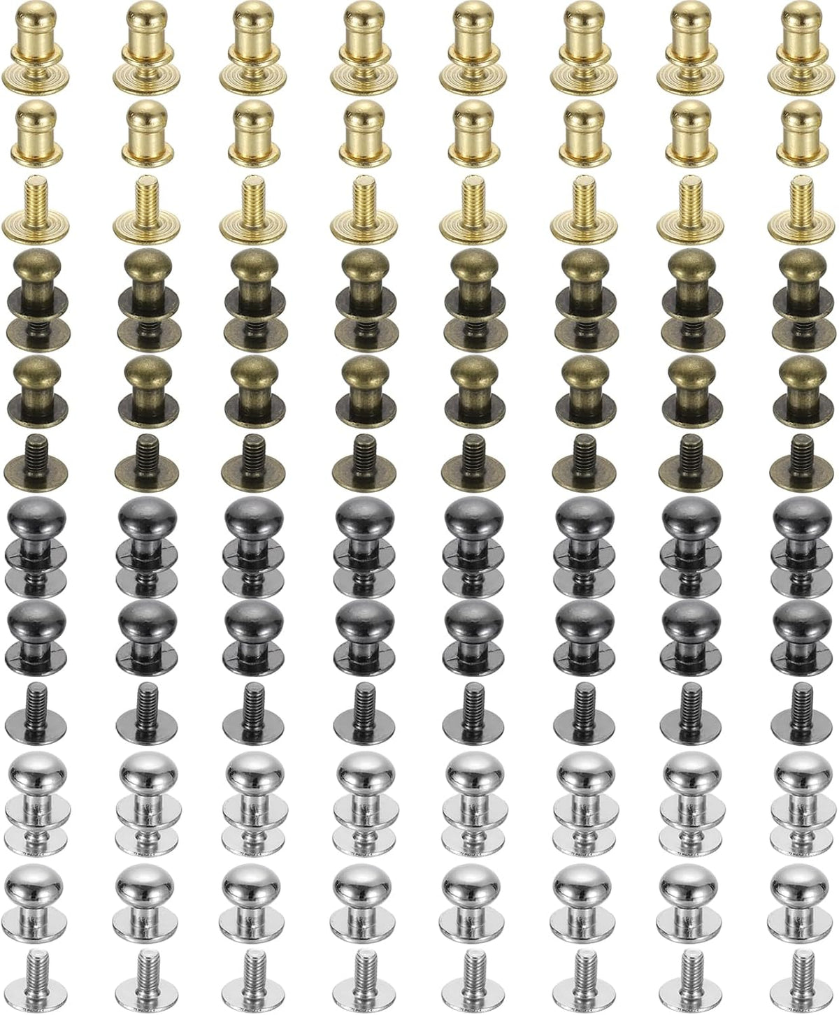 5/6/8/9mm Ball Head Stud Rivets Screw Back, 64Pack Round Head Button Nipple Rivet for DIY Leather Craft Handbag Belt, Multicolor