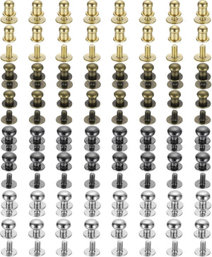 5/6/8/9mm Ball Head Stud Rivets Screw Back, 64Pack Round Head Button Nipple Rivet for DIY Leather Craft Handbag Belt, Multicolor