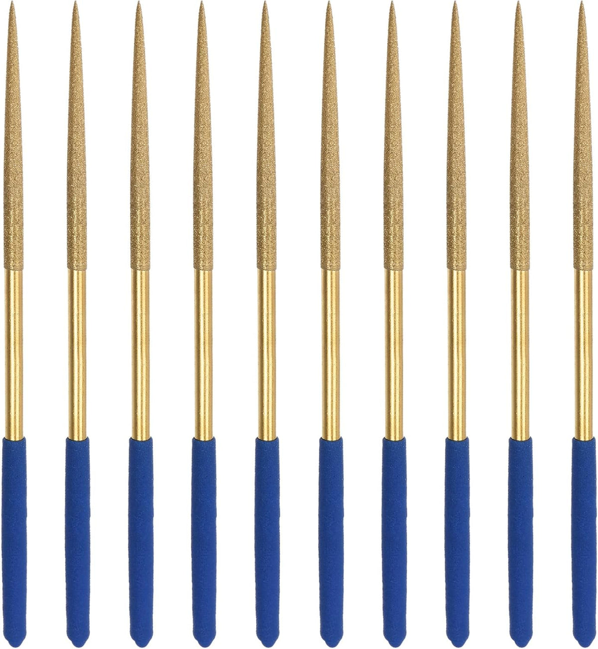 Diamond Needle File Set 3mm x 140mm, Round Files Titanium Coated Tools for Metal Wood Stone Glass, 10pcs