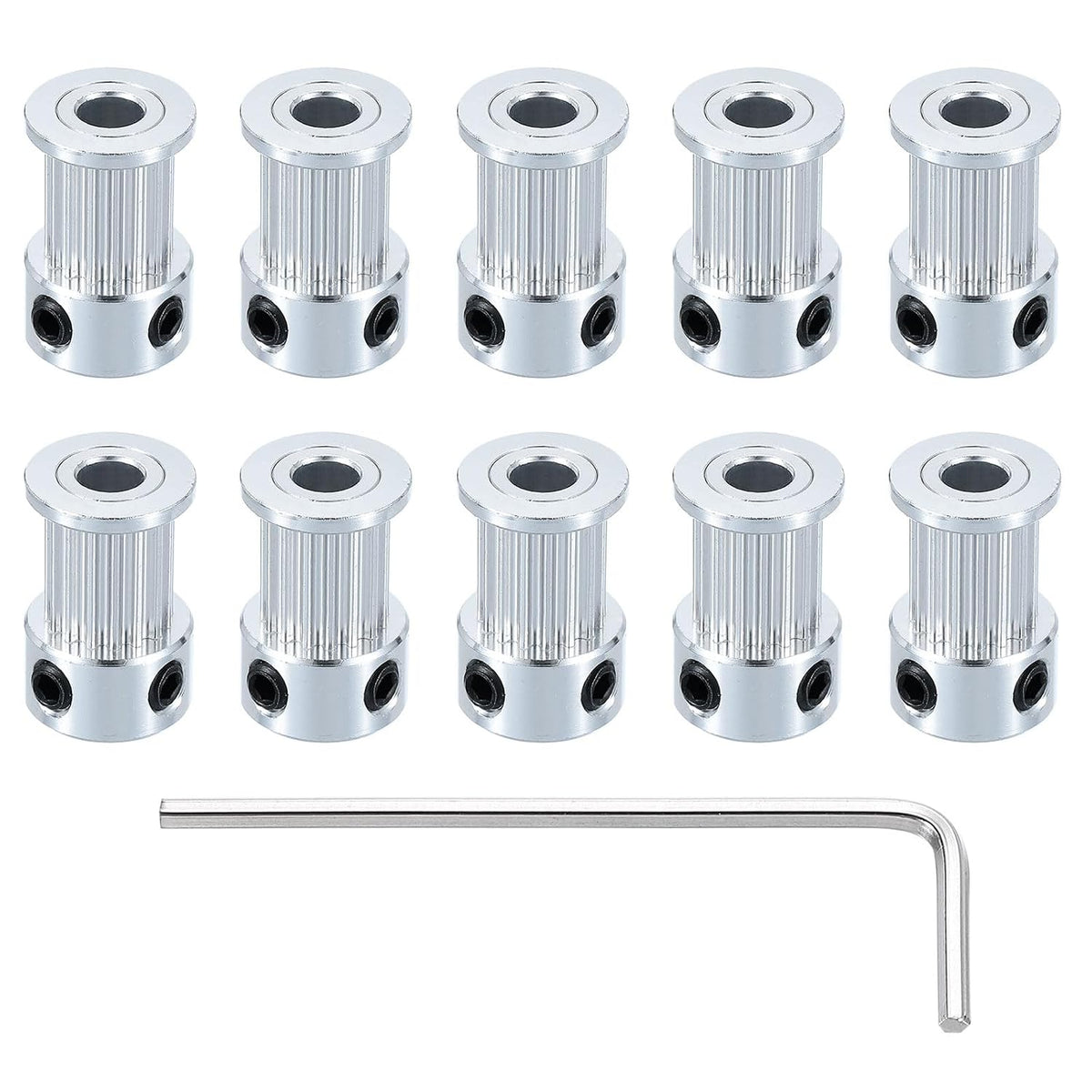 10 Pcs Aluminum 16 Teeth 5mm Bore 10mm Width Timing Belt Pulley Wheel Idler Pulley Synchronous Wheels Gear Part with Wrench for 3D Printer, Silver