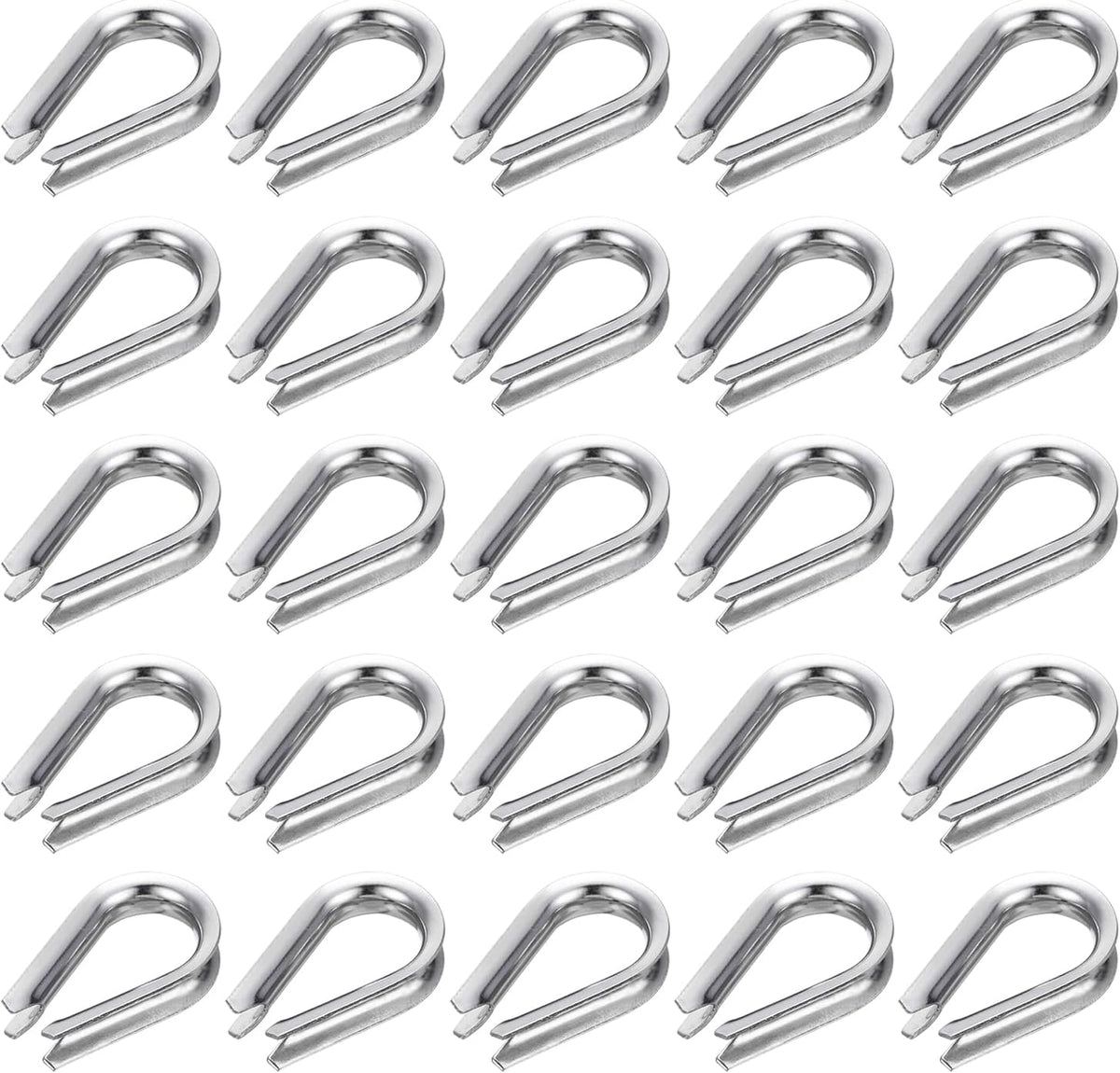 3/16" M5 Stainless Steel Thimble, 304 Stainless Steel Wire Rope Cable Thimbles Rigging Marine Grade, Silver 25Pcs