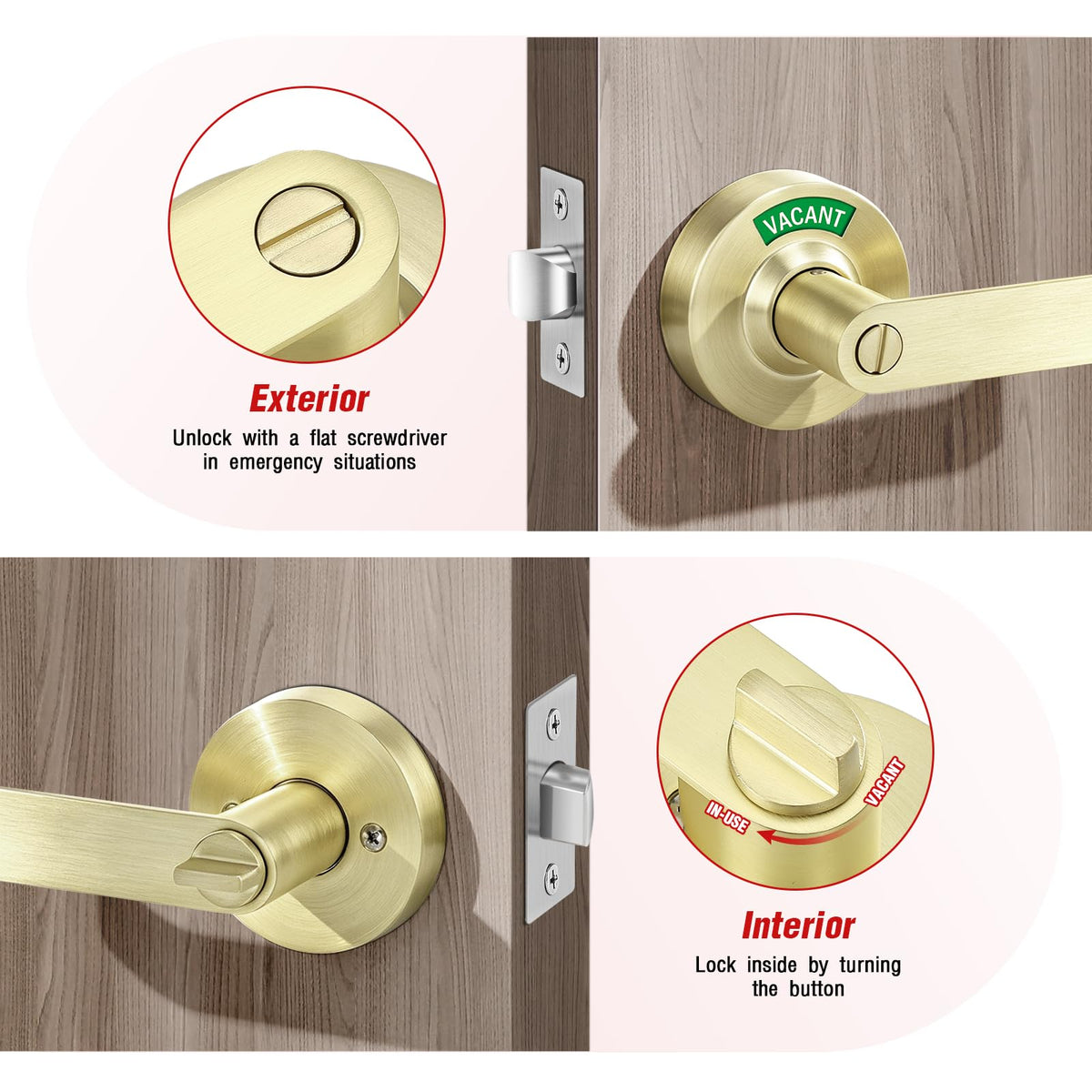 LinkMejor Banyo İndikatörü Gizlilik Kapı Kilidi, Boş Doldurulmuş Kilidi, Altın