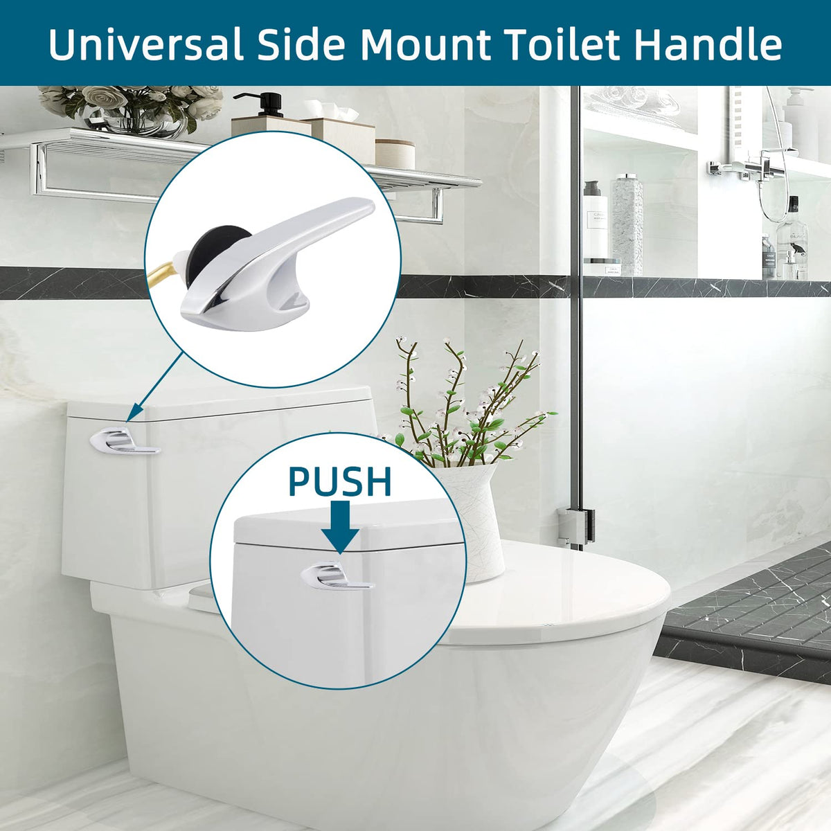 ユニバーサルメタルサイドマウントトイレハンドル交換キット、クロム