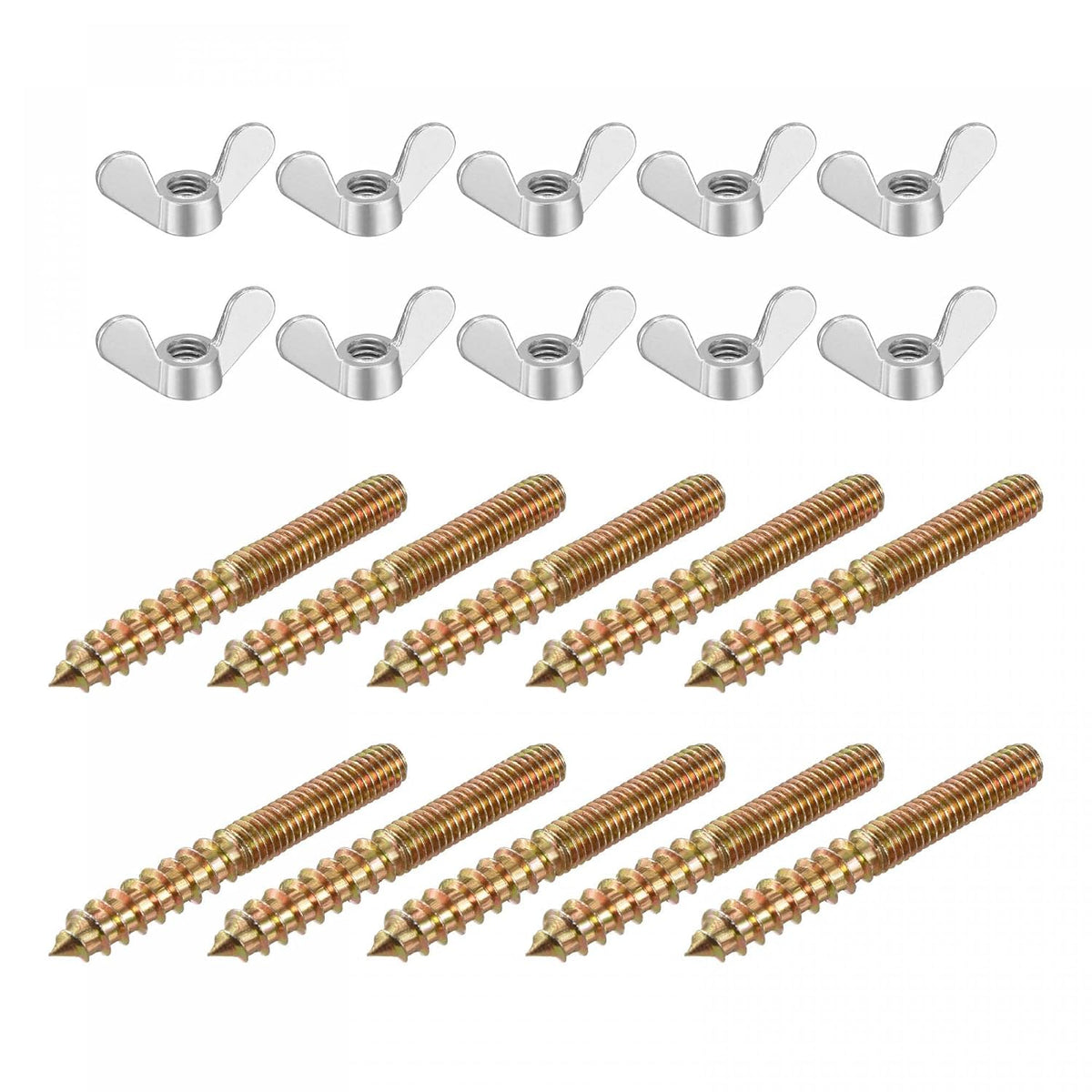 M6 Wing Nuts Butterfly Nut Silver Tone 10pcs and M6x50mm Hanger Bolt Double Headed Screw 10pcs