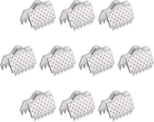 60Pcs Ribbon End Crimp Clamps, 10.5mm Pointed Texture Stainless Steel Pinch Cord End Clasps for DIY Bracelet Making, Silver Tone