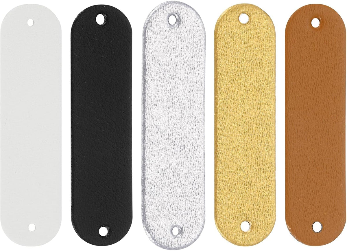 100Pcs Handmade Leather Label, 12x45mm PU Leather Sewing Embossed Tag Embellishment Knit Crochet Tags for Clothing Purses Scarves DIY, 5Colors