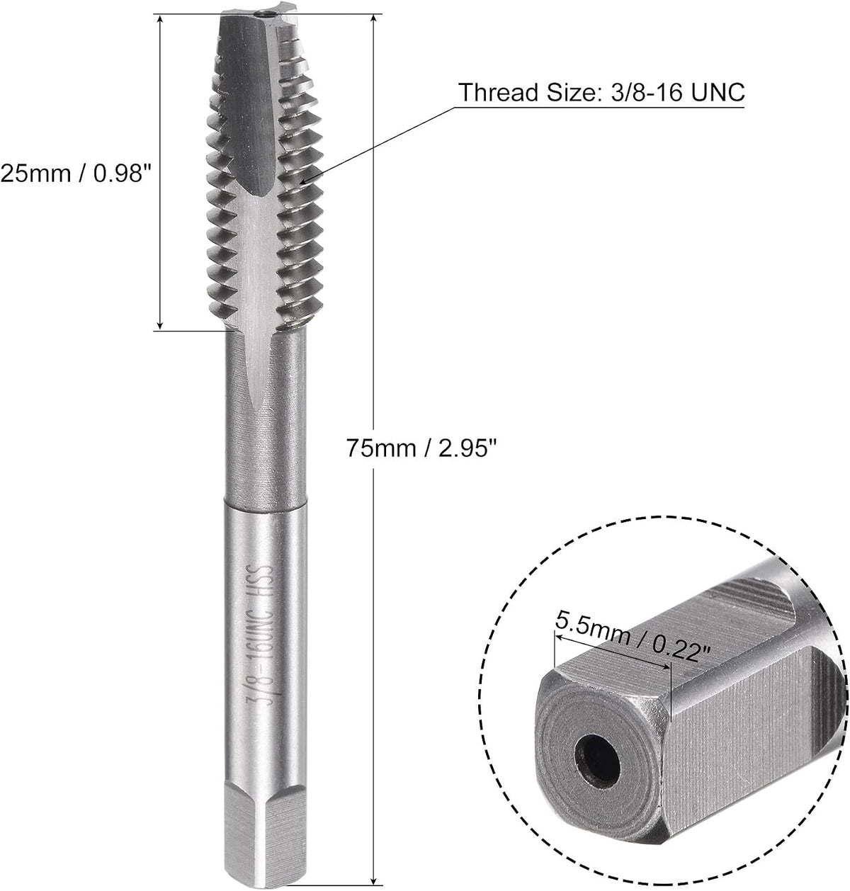 Spiral Point Threading Tap 1/2-13 UNC, HSS (Wysokoprędkowy Stal) Maszynowy Wkrętak do Wkręcania 3 Prawych Zębów, Nienakładany Narzędzie do Wkręcania H2 Tolerancja