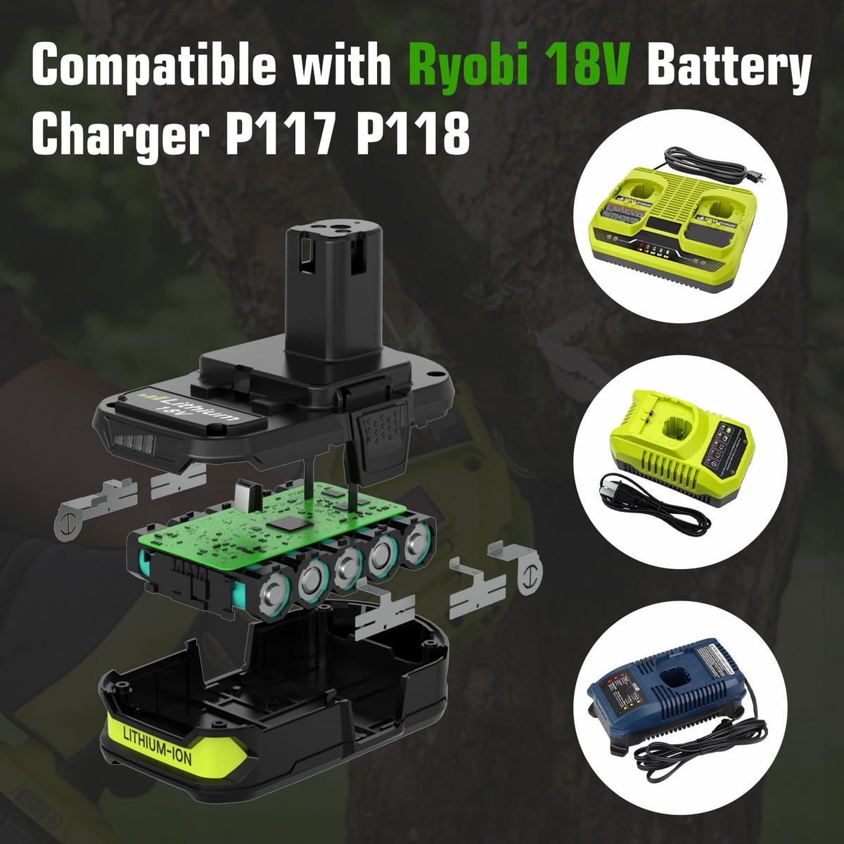 LinkMejor 2 Pack 3600mAh P102 بديل لبطارية Ryobi 18V