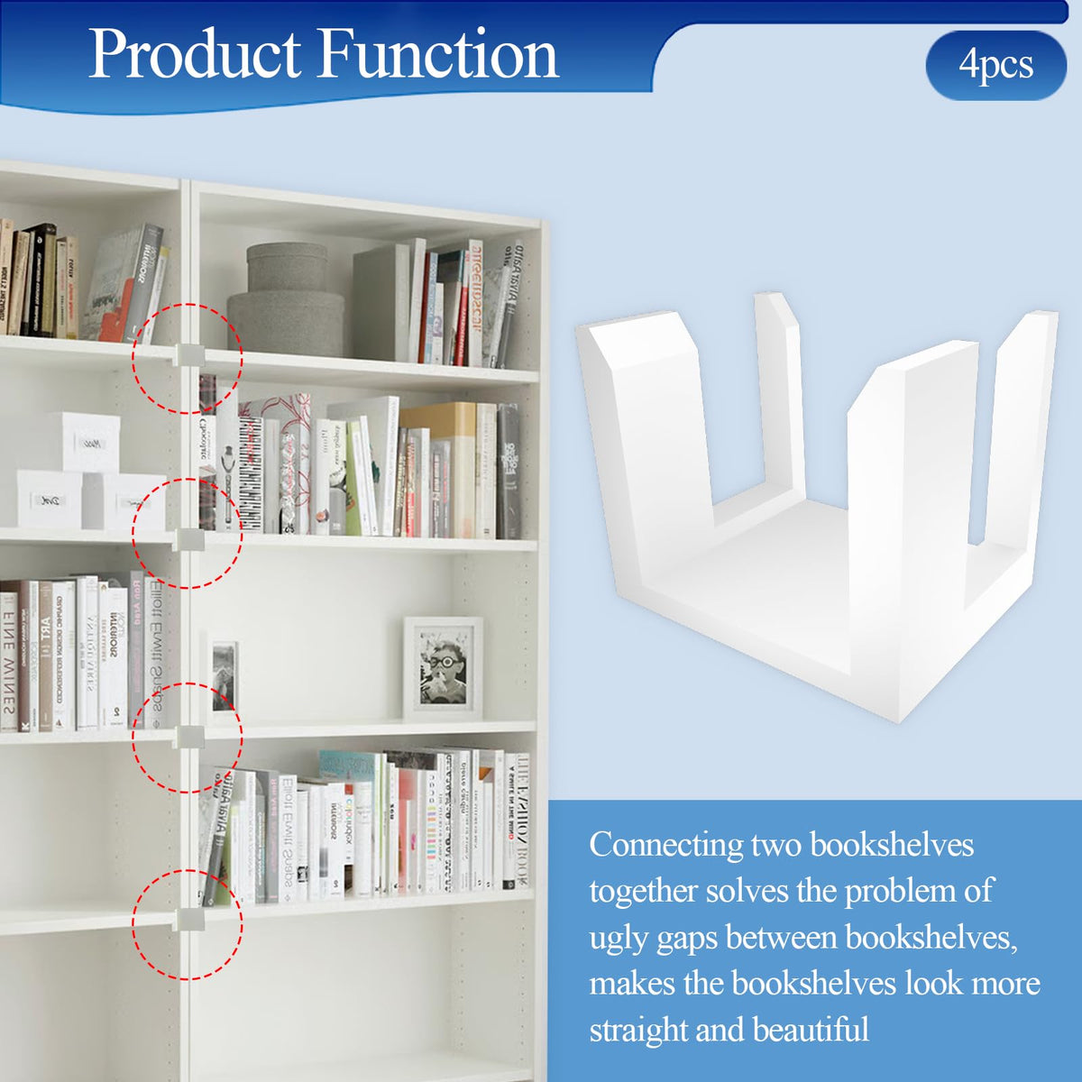 4 pièces, meuble de rangement blanc, adaptable à la bibliothèque Billy IKEA, clip d’alignement