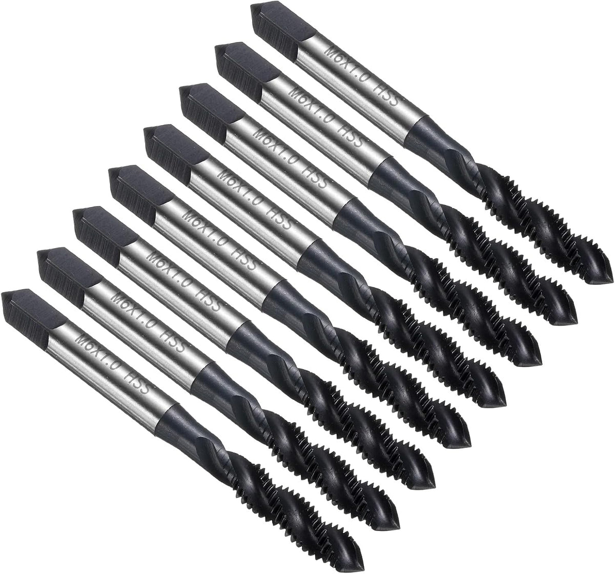 8pcs Spiral Flute Thread Taps M6 x 1 H2 Metric Machine Threading Tap Bit, Nitrided Coated Screw Tapping Repair Tool, M2 High-Speed Steel (HSS6542)