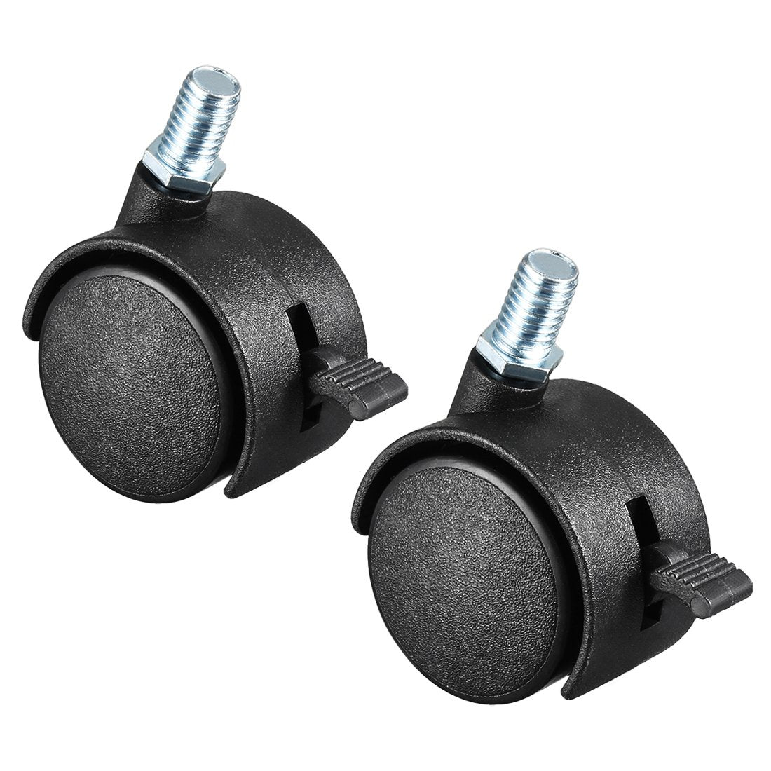 2 Pcs 1.5 Inch Swivel Caster Wheels Nylon 360 Degree Threaded Stem Caster Wheel with Brake, M8 x 15mm, 33lb Capacity