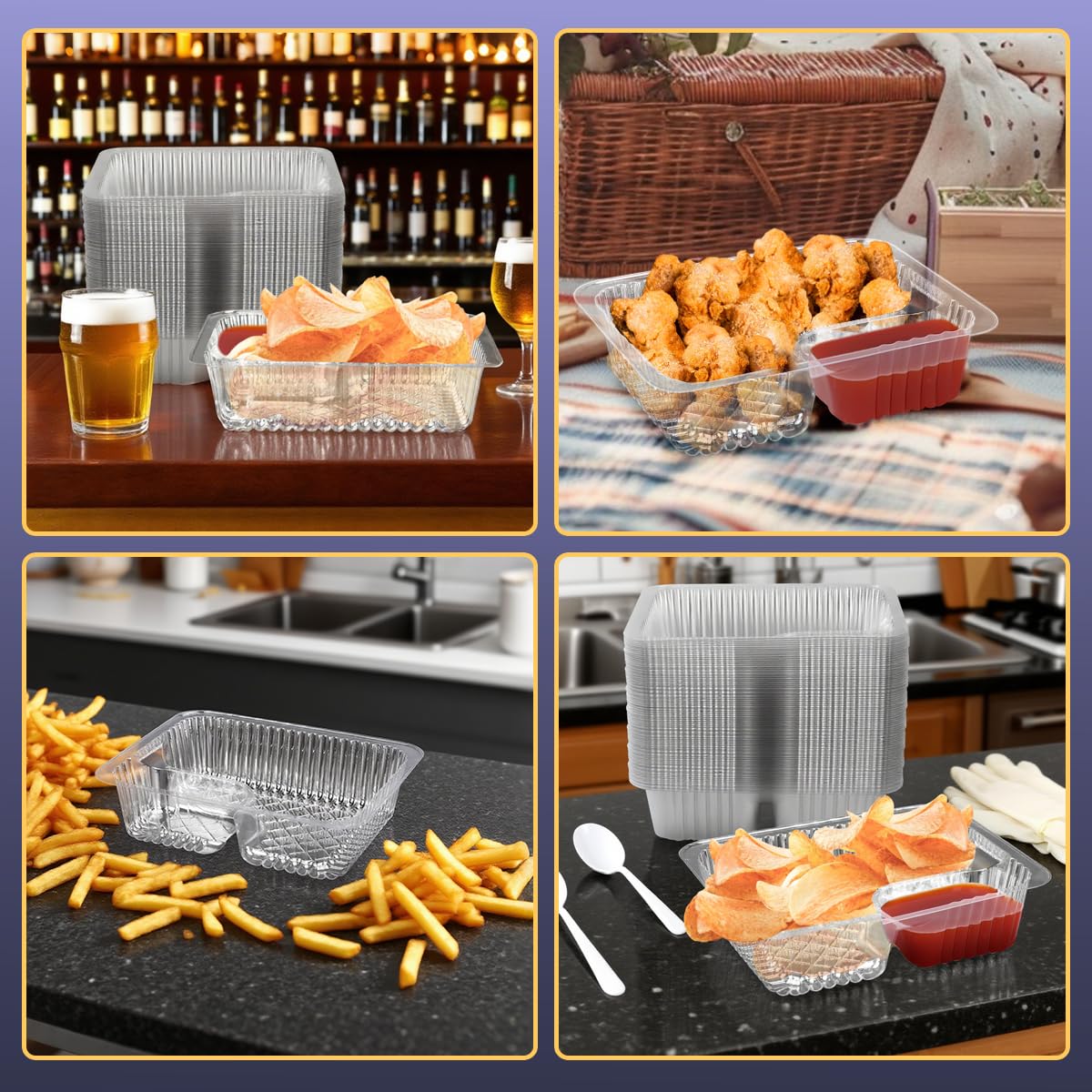 LinkMejor 100 Pcs 12oz 6.5''x5'' Cutii de Nachos din Plastic