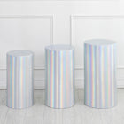 Set of 3 Bright Silver Cylinder Spandex Stand Covers, Plinth Stand Cover for Party Wedding Birthday Decoration, Only Contains Cylinder Covers (Foil Fabric - Small)