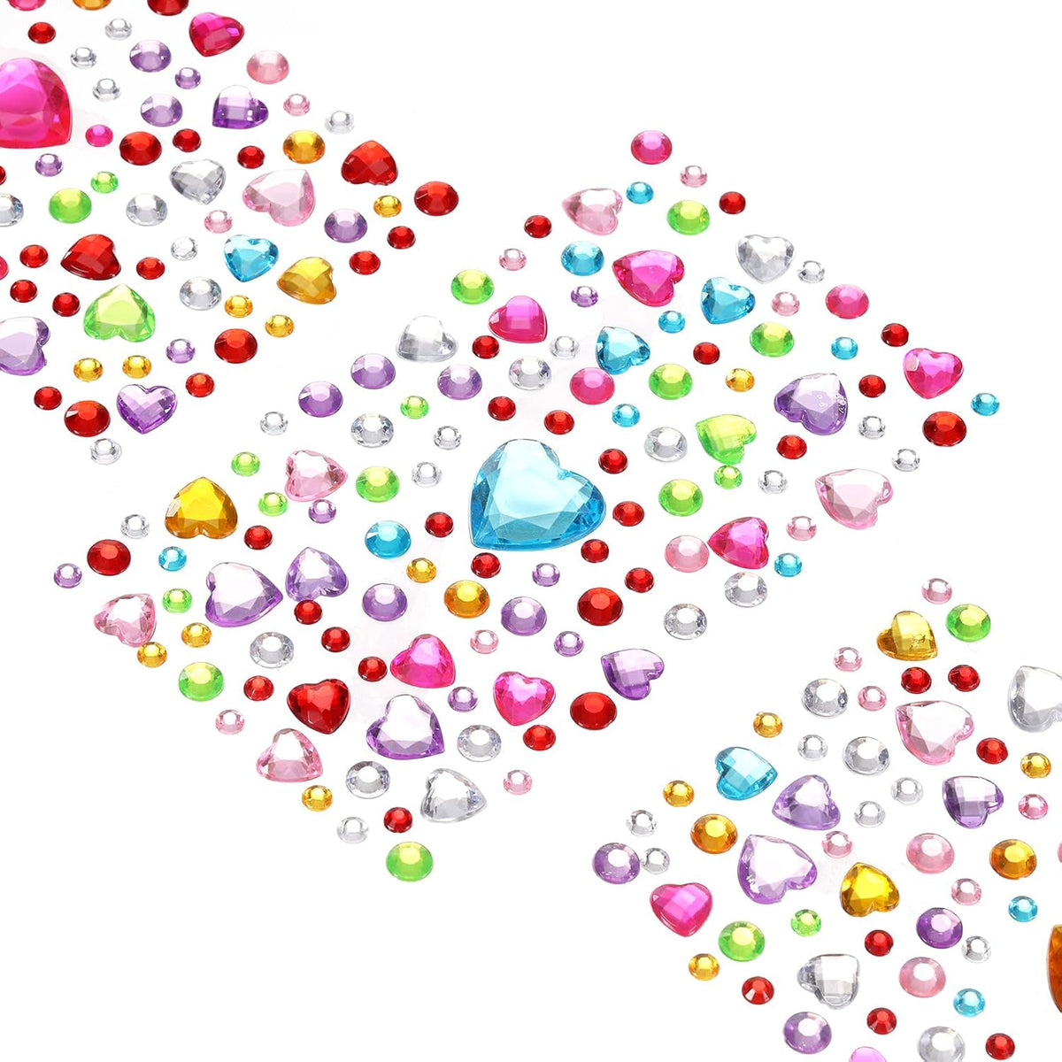 595 Pcs Gems Stickers for Crafts, 5 Sheet Self-Adhesive Gems Bling Circular and Heart Rhinestone Stickers, Crystal Crafts Jewelry Stickers for Party Table Decorations, Multicolor