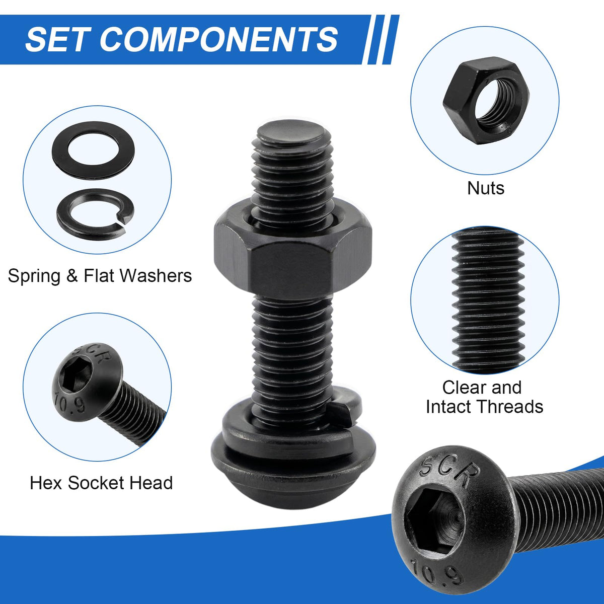 1000Pcs LinkMejor M3 Hex Socket Button Head Screws Kit, M3x6-30mm, 10.9