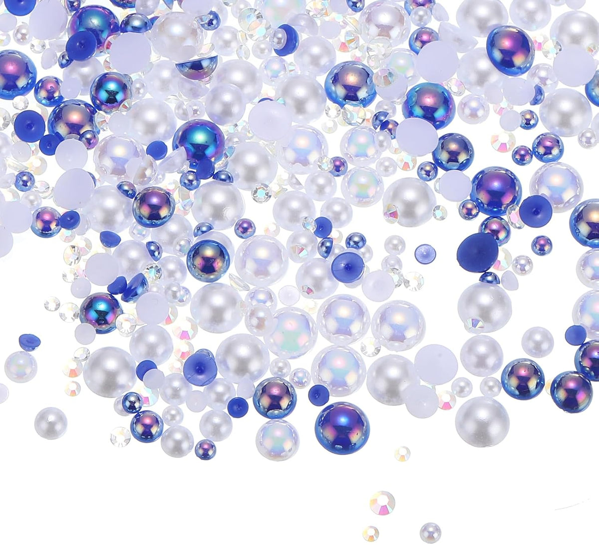 60g Flatback Pearls and Rhinestones 3mm-10mm Mixed Resin Half Pearl Rhinestone for Crafting Nails Clothing Shoes DIY Crafts Decoration Blue White