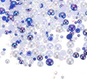 60g Flatback Pearls and Rhinestones 3mm-10mm Mixed Resin Half Pearl Rhinestone for Crafting Nails Clothing Shoes DIY Crafts Decoration Blue White