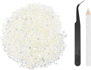 5000pcs Flatback Rhinestones Resin, SS6 2mm Resin Rhinestones Bulk Round Shine Gems with Pickup Tools for DIY Nail Art Tumblers Mugs Clothes, Clear AB