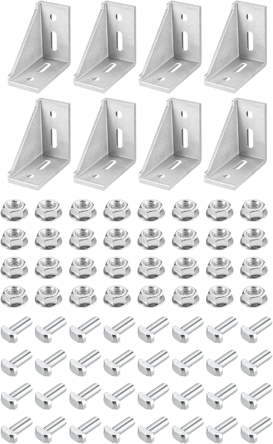 8Set Inside Corner Bracket Gusset Kits, 77x77x40mm 4080 Angle Connector for European 4040/4080 Series Aluminum Profile (Silver/ 32 x Hex Flange Nuts & T-Slot Screws)