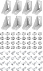 8Set Inside Corner Bracket Gusset Kits, 77x77x40mm 4080 Angle Connector for European 4040/4080 Series Aluminum Profile (Silver/ 32 x Hex Flange Nuts & T-Slot Screws)