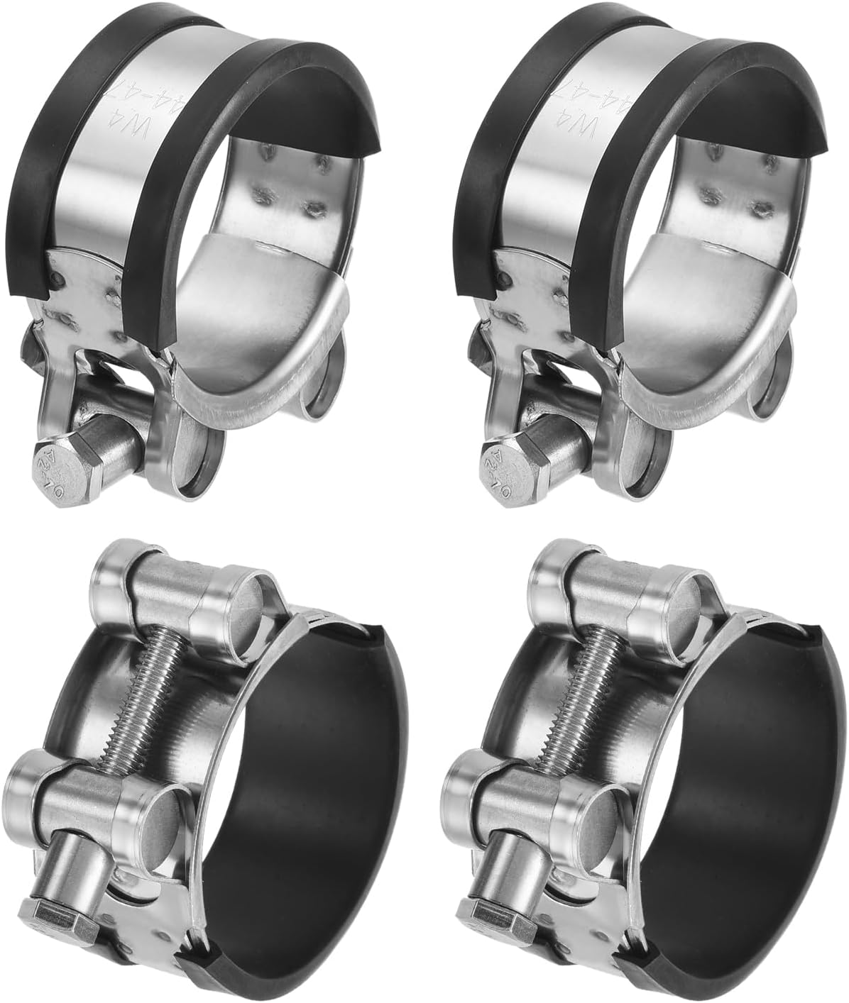 T-Bolt Hose Clamp, 4Pcs 44-47mm Adjustable Stainless Steel Rubber Cushioned Intake Intercooler Pipe Clamps Hose Clip for Industrial