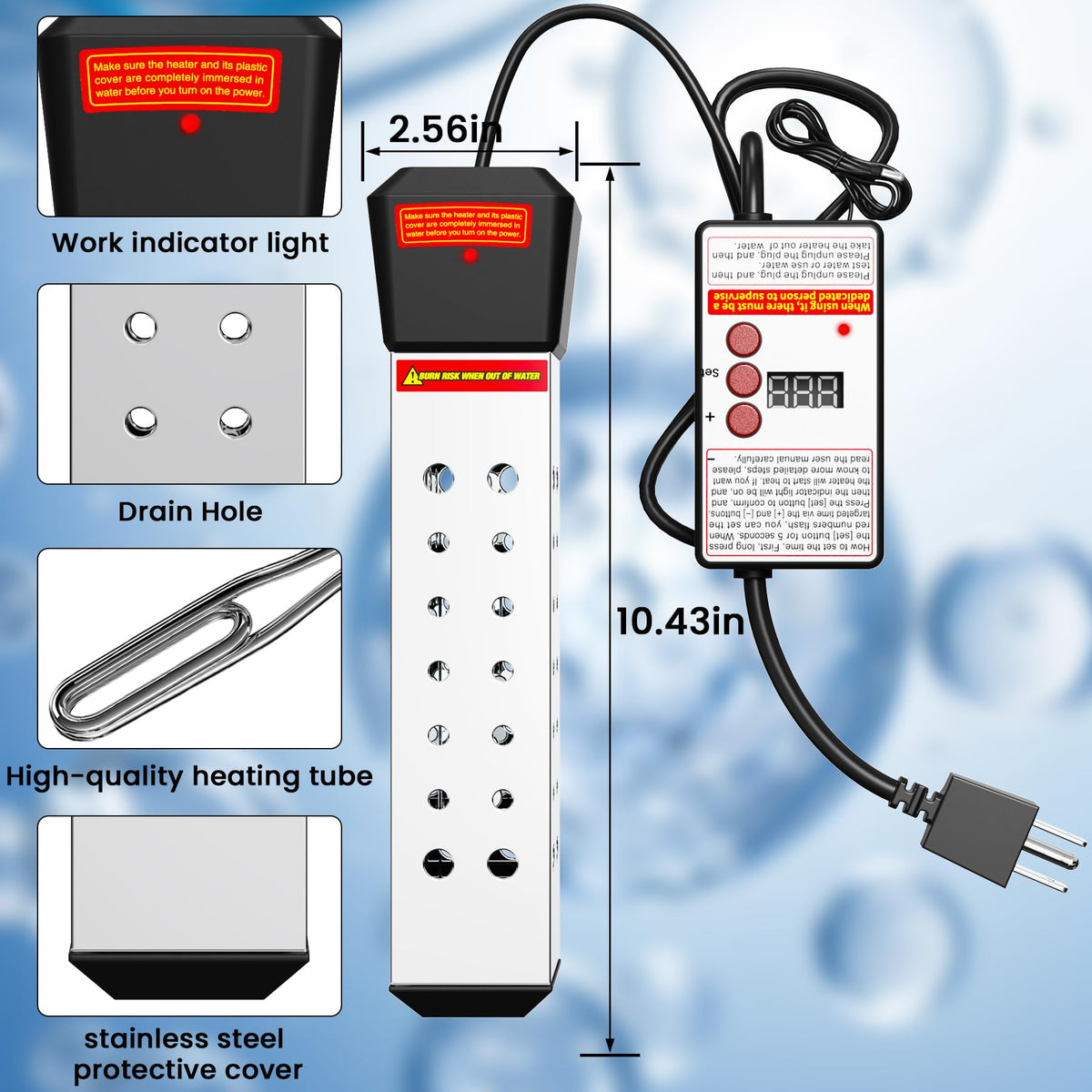 Calentador de Agua de Immersion, 2000W Calentador Portátil para Piscina