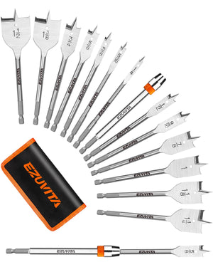 LinkMejor 14-Piece Spade Drill Bit Set, 1/4"-1-1/2" Bits en Bois