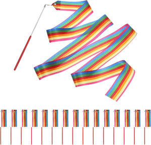 24PCS Rainbow Dance Ribbon, Gymnastics Ribbon Twirling Ribbons for Birthday Party Streamers Decoration,6.6Ft Circus Carnival Ribbon with Sticks Wands