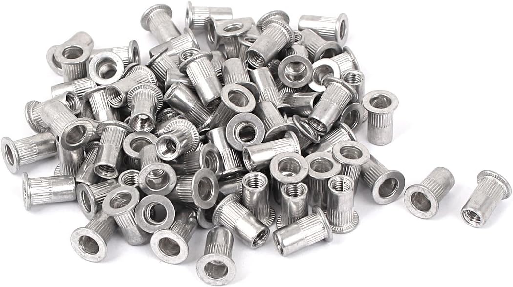 M5 Flat Head Rivet Nut Insert Zinc Plated Silver Tone 100pcs