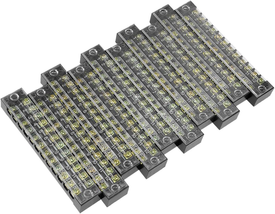10 Pcs 12 Positions Dual Rows 600V 15A Wire Barrier Block Terminal Strip TB-1512L