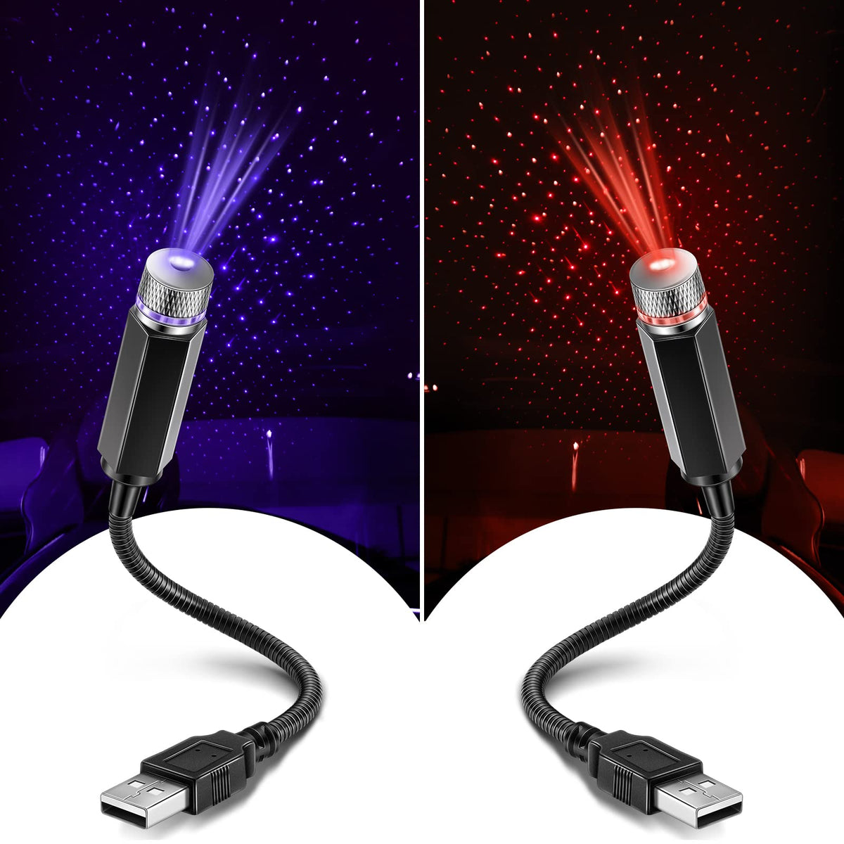 رابطي أفضل 2 pack مشع USB نجم للسيارة، مصباح ليلي LED