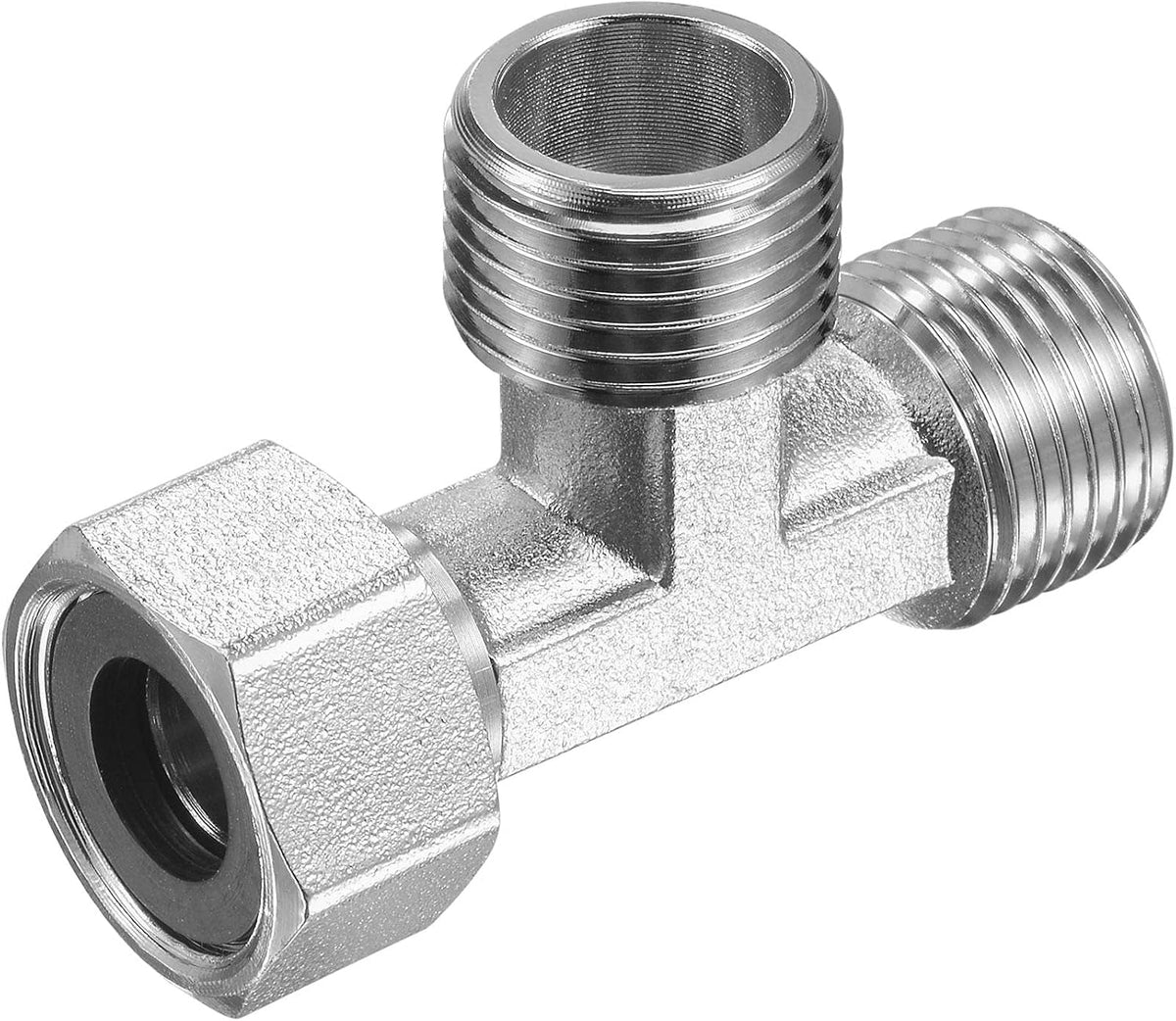 Pipe Fitting Tee G1/2 1 Female to 2 Male Thread 3 Way T Shape Swivel Nut Hose Connector Adapter, Nickel-Plated Copper