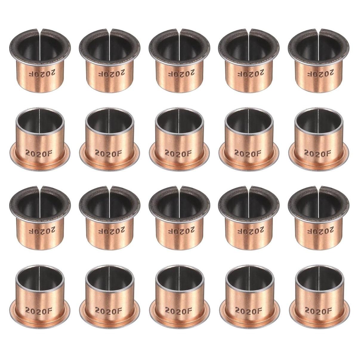 20Pcs Flanged Sleeve Bearings, 20mm Bore x 23mm OD x 20mm Length x 30mm, Sintered Bronze Wrapped Oilless Bushings