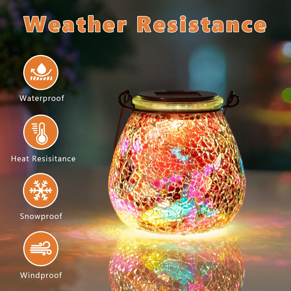 LinkMejor Mosaic Solar Lantern, Outdoor Hanging Mosaic Light