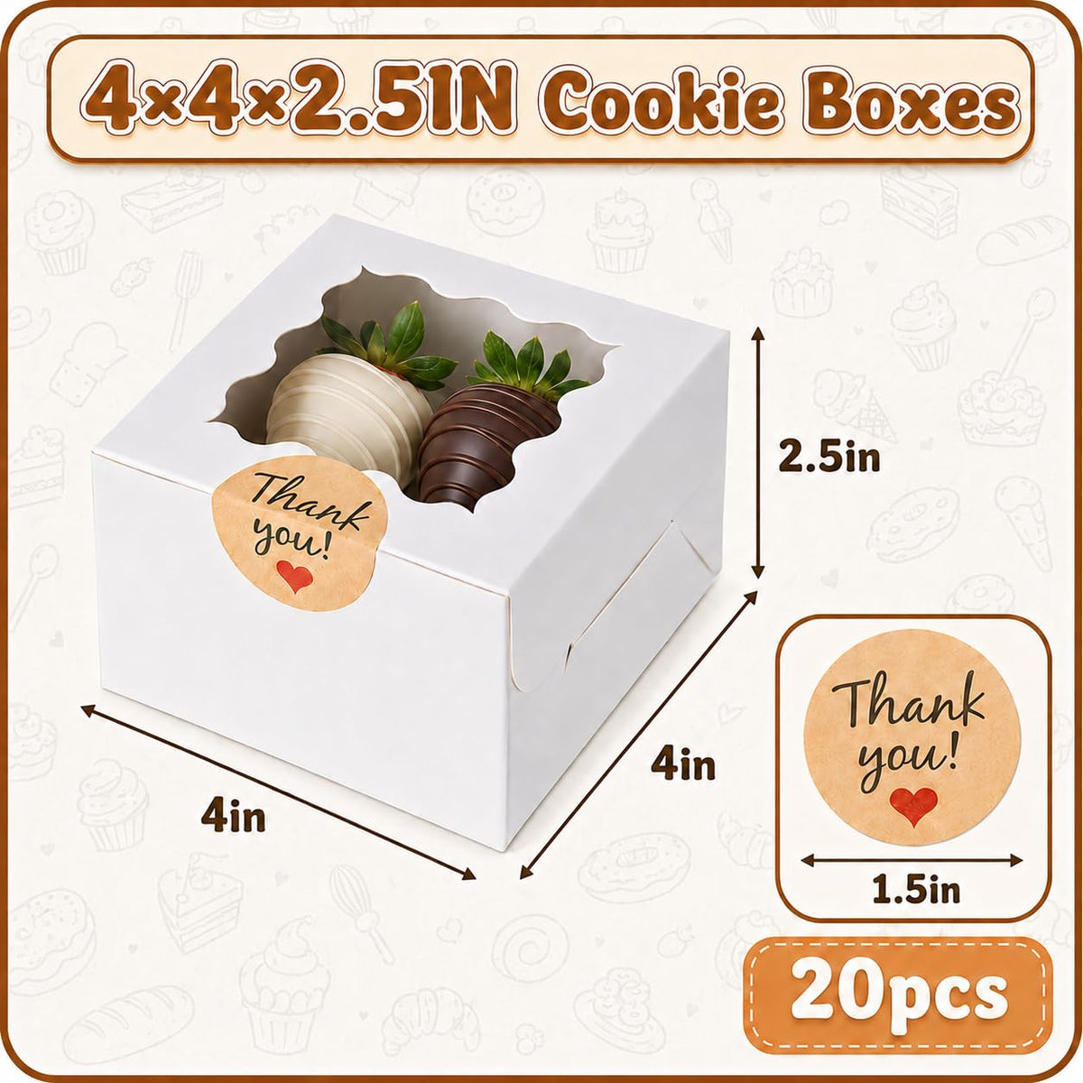 20PCS Scatole di Biscotti con Finestra, Scatole da Panetteria 4x4x2.5 Pollici per Biscotti