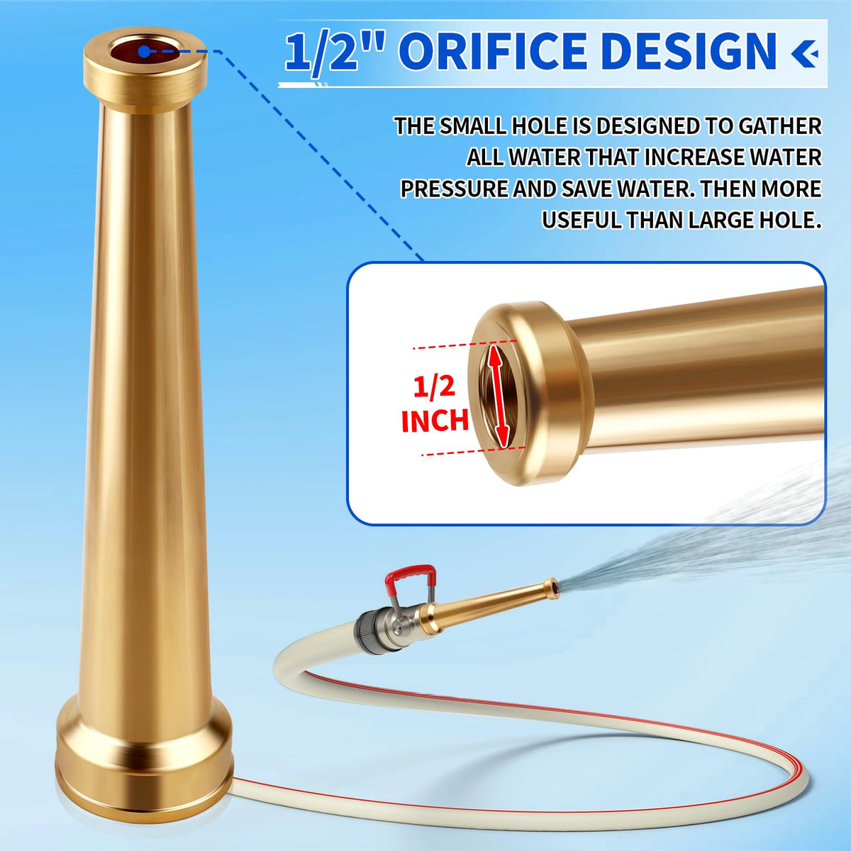 Brass Fire Hose Nozzle, 1.5'' NPT(NPSH) Straight Stream Fire Hydrant Nozzle