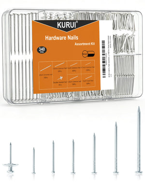 LinkMejor 7 Sizes Picture Hanging Nails Assortment Kit, 340 Pcs Galvanized Nails Including Common Nail, Finishing Nails & Double Headed Nail, Small & Long Nail for Hanging Pictures, Wall Art, Home