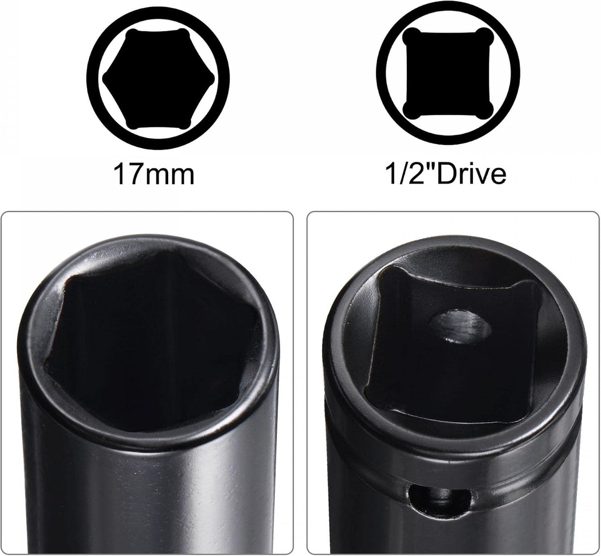 1/2" Antriebsschlüssel-Zubehörset, 17mm tiefes 6-Punkt-Anschlagmutter 8" Länge und 1/4" Sechskantadapter