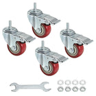 3 Inch Swivel Threaded Stem Casters 3/8"-16UNC Thread PU Caster Wheel with Brake 88lbs Load for Furniture Carts, Red 4pcs