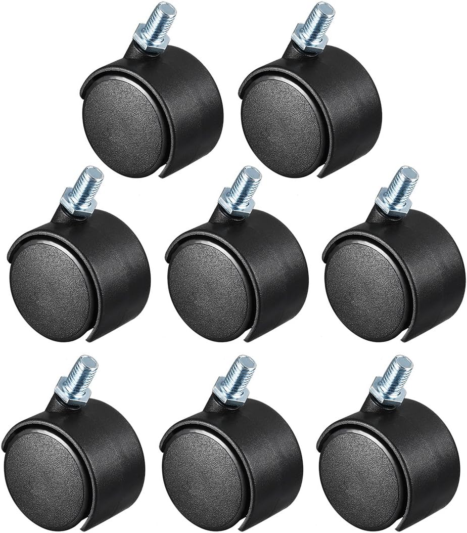 1.45 Inch Swivel Casters Nylon Twin Wheel M8 x 13mm Threaded Stem Swivel Caster Black 8 Pcs