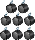 1.45 Inch Swivel Casters Nylon Twin Wheel M8 x 13mm Threaded Stem Swivel Caster Black 8 Pcs