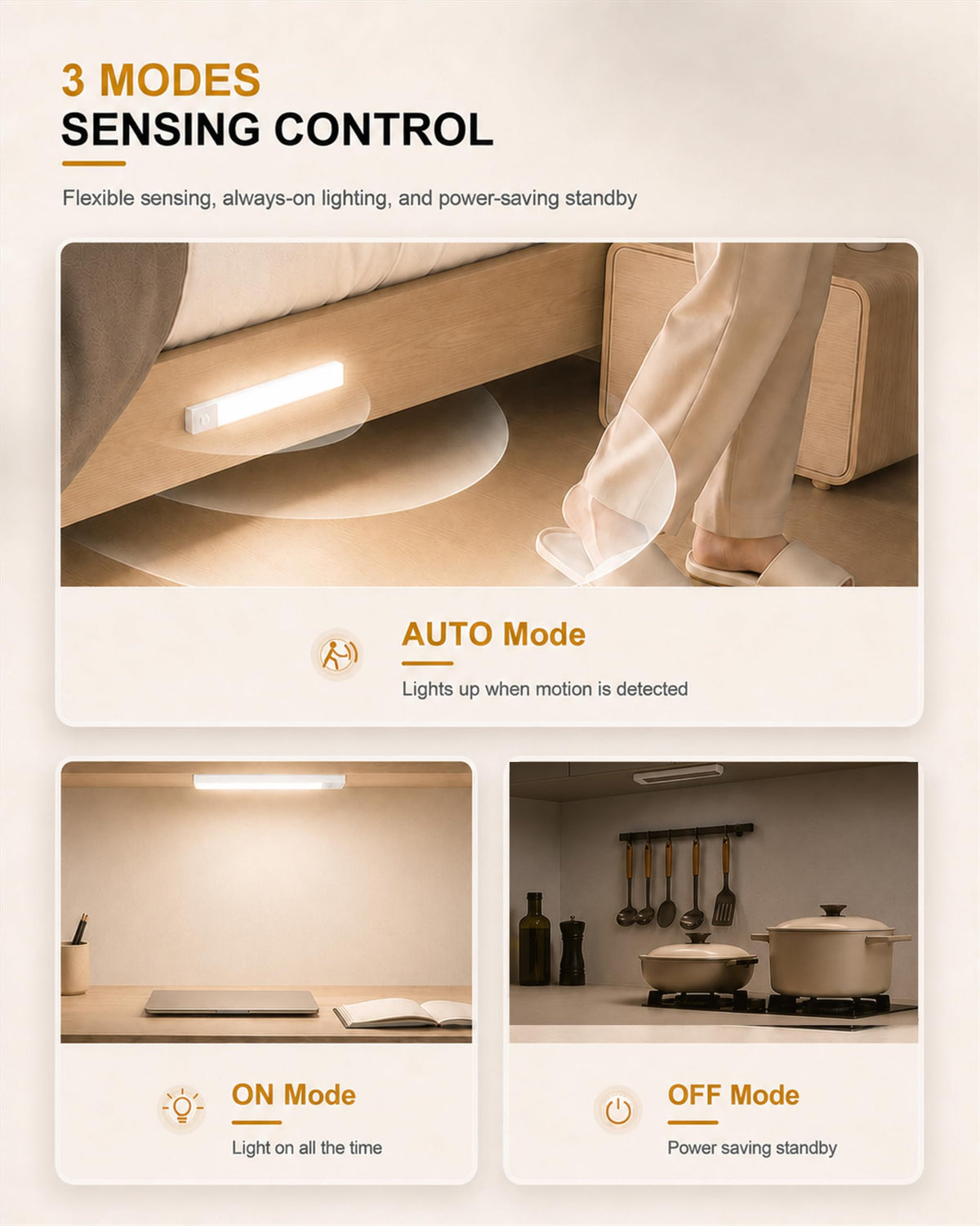 4-Pack 10 Inch Wireless Under Cabinet Lighting, 6500K Motion Sensor Light