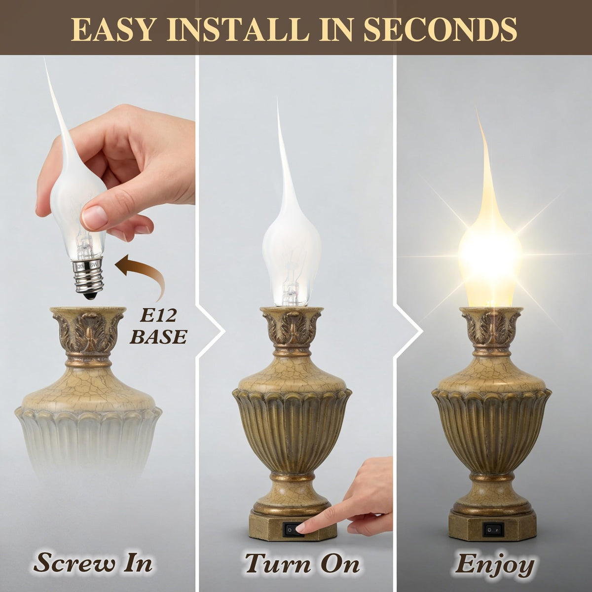 LinkMejor 6 Pack 6W Silikondekorerede Candle Light Bulbs E12 Base
