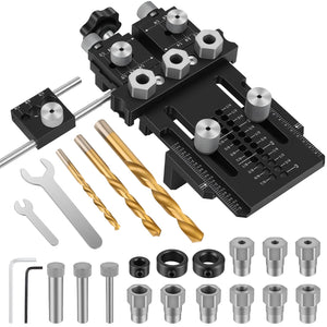 LinkMejor dowel jig kit til perfekte træforbindelser, selvcentrerende dowel jig med 1/4 3/8 1/2 borebush og skruer, guide til borehul for køkkenmøbler DIY