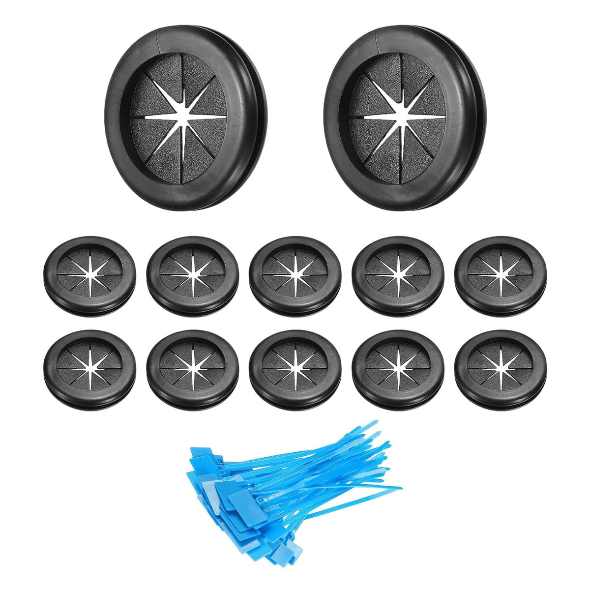 12Pcs 1-1/4"(32mm) ID, 1-3/8" (35mm) Drill Hole, Double Sided Grommets Round Firewall Hole Plug with Marker Cable Ties for Home Office Cable Wire Protection, Black