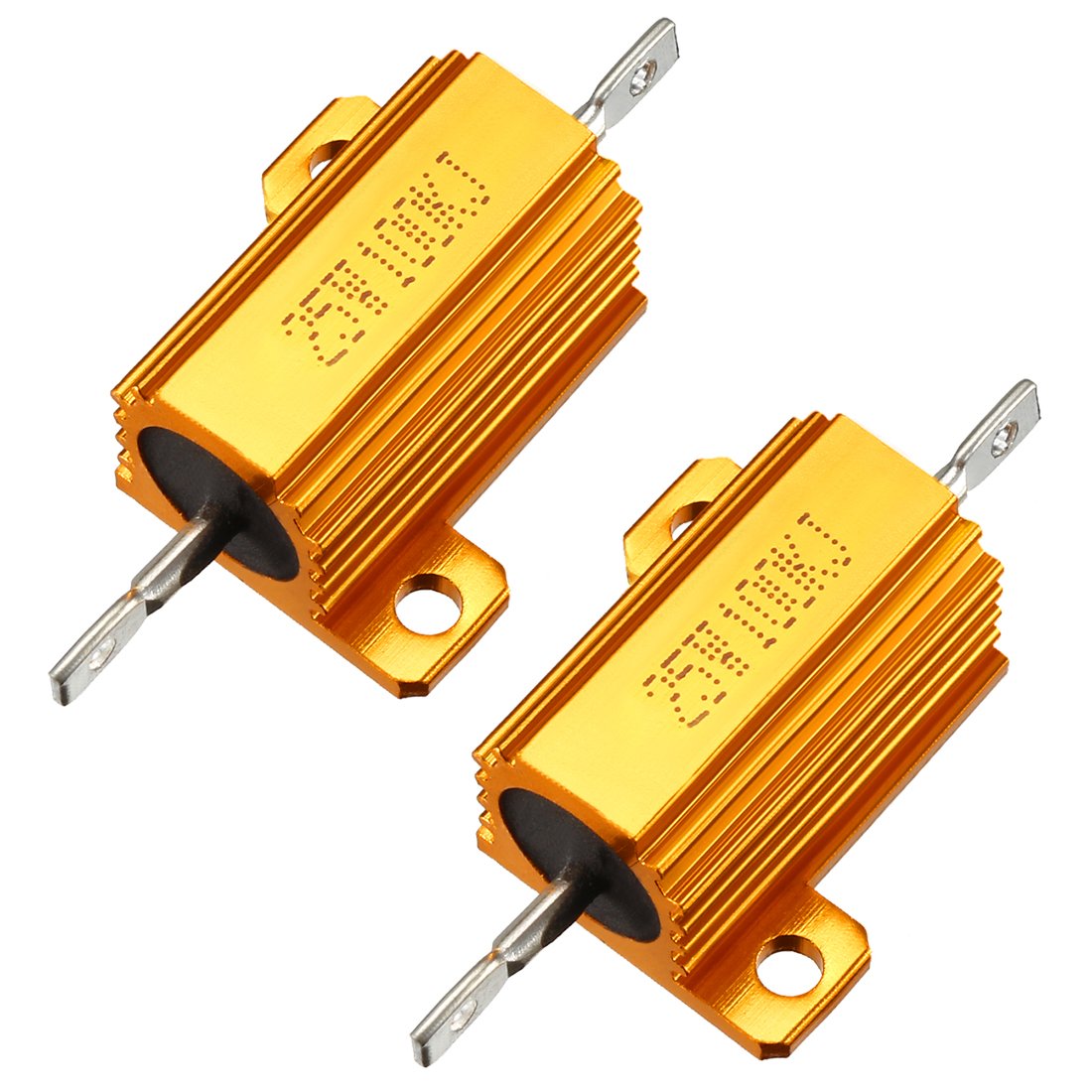 25W 100k Ohm 5% Aluminum Housing Resistor Screw Tap Chassis Mounted Aluminum Case Wirewound Resistor Load Resistors Gold Tone 2 pcs